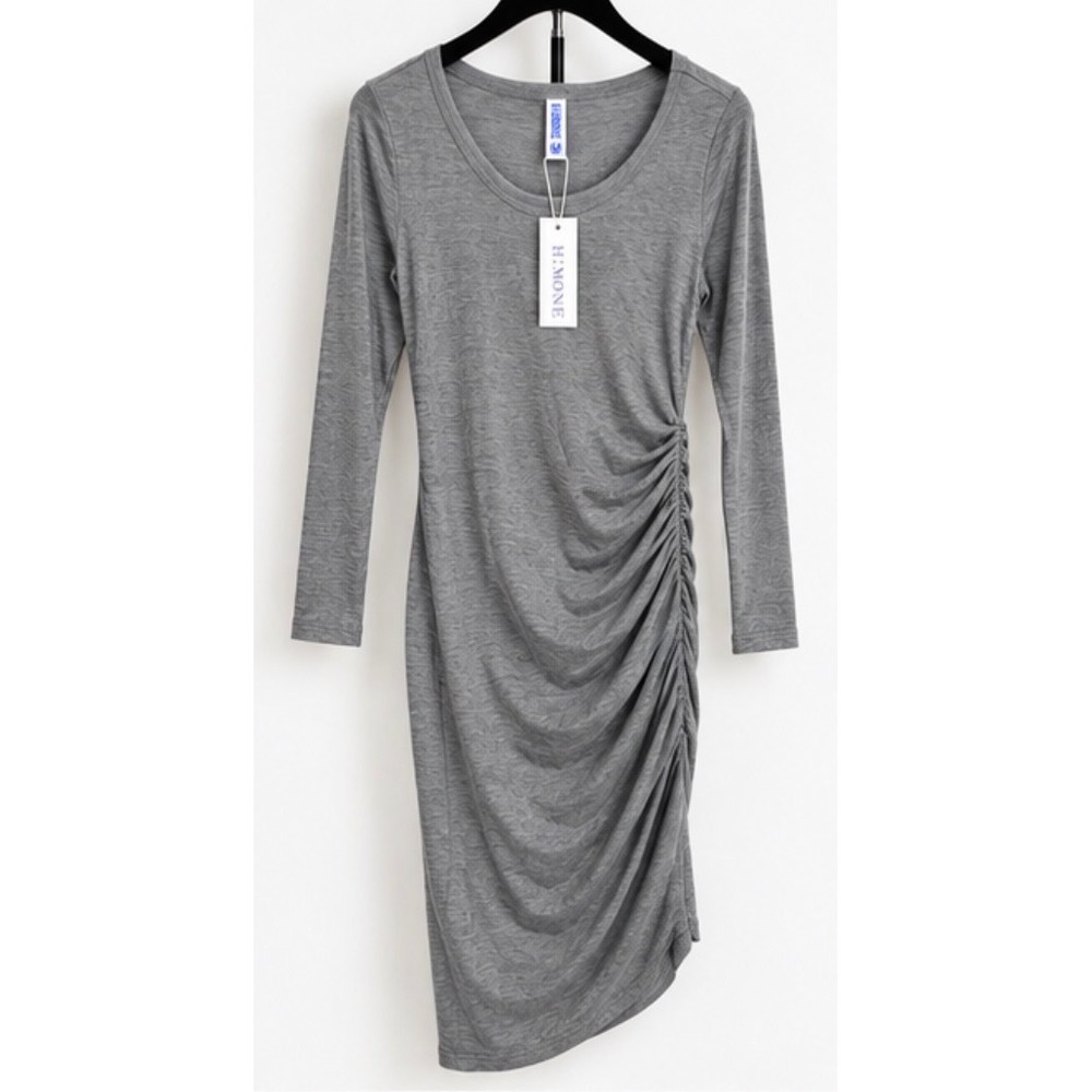 HiMONE Womens Heather Gray Ruched Side Long Sleeve Bodycon Dress Size M